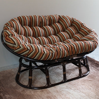 Double Papasan Chair Striped Mamasan Seat Earth Tone Rattan Base
