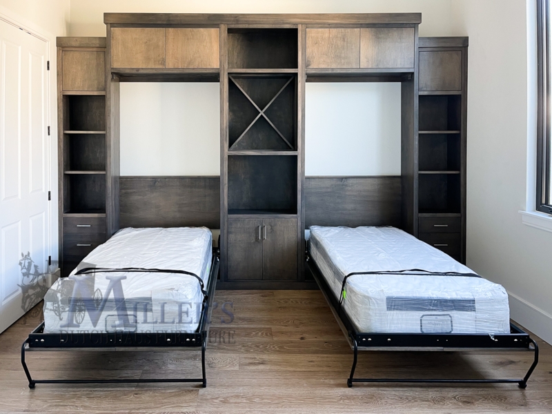 Double Twin Murphy Bed, Full Wall Built-In with X-Frame