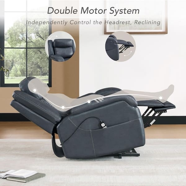 Dual Motor Lift Chair in Navy Blue with Independent Headrest Control