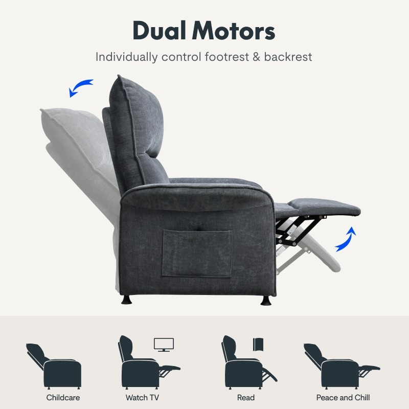 Dual Motor Power Recliner in Charcoal Gray Fabric