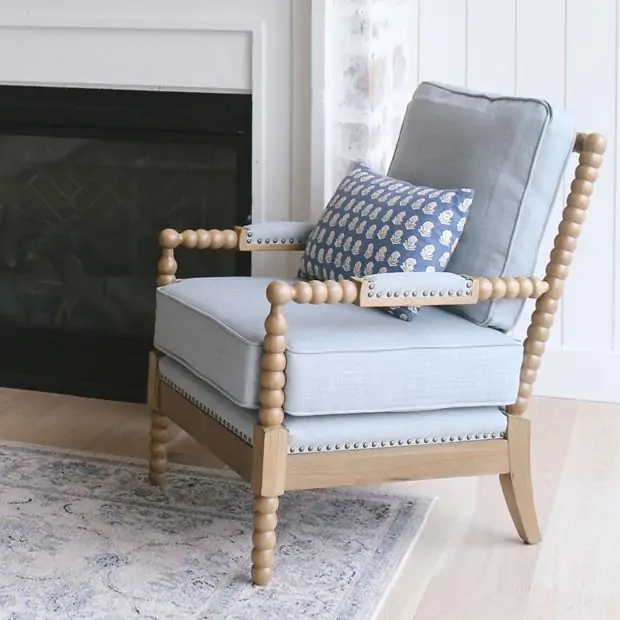 Dusty Blue Accent Chair with Spindle Frame and Nailhead Trim Details