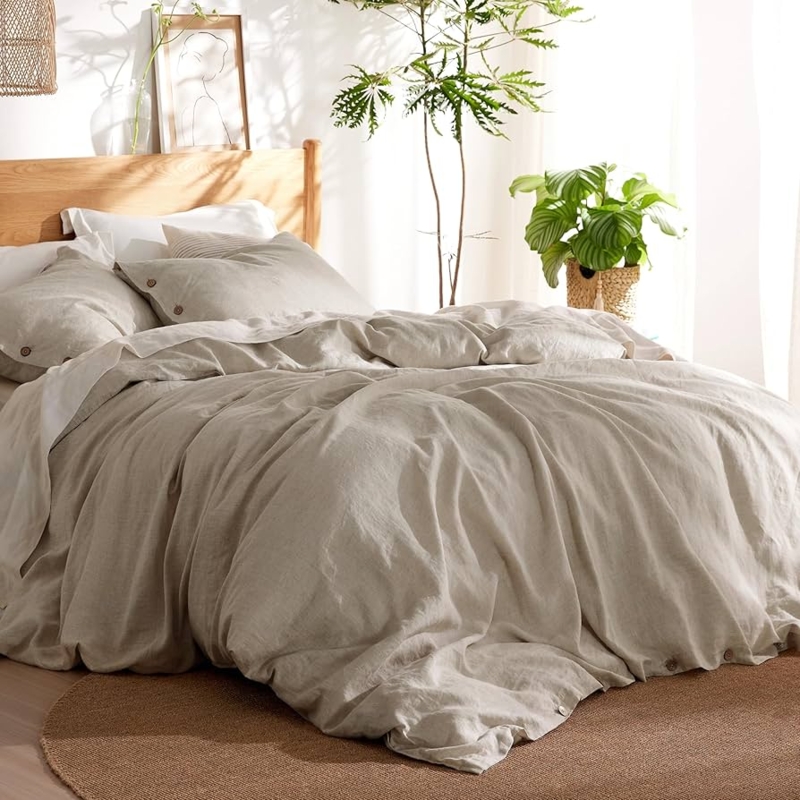 Duvet Cover Set with Button Closure in Oatmeal Linen Blend