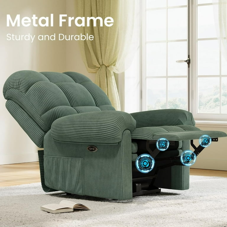 Electric Recliner Chair Sage Green Corduroy Power Mechanism USB Port