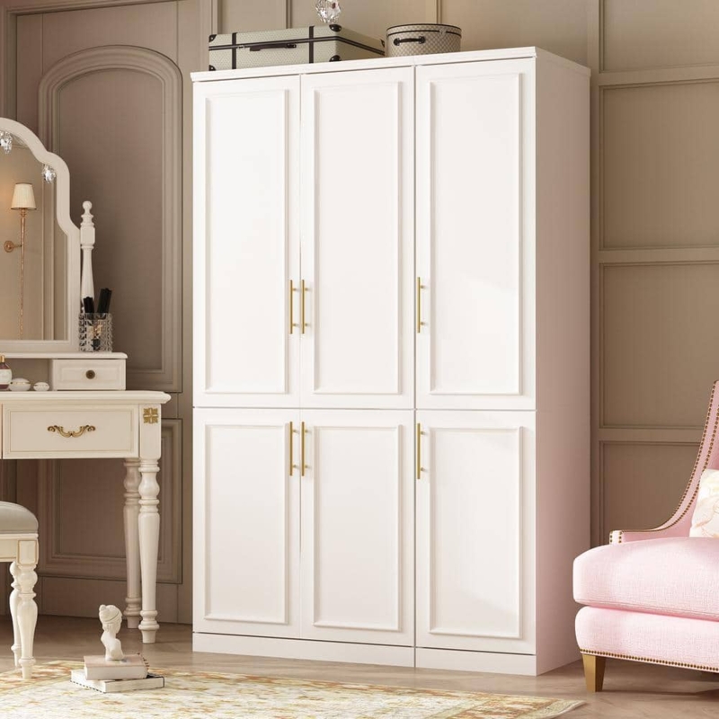 Elegant Six Door Bedroom Armoire with Recessed Molding Detail