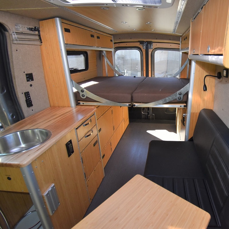 Elevated Murphy Bed System for Van with Bamboo Paneling