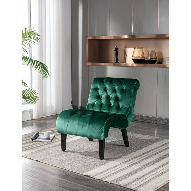 Emerald Green Velvet Armless Accent Chair with Diamond Tufting
