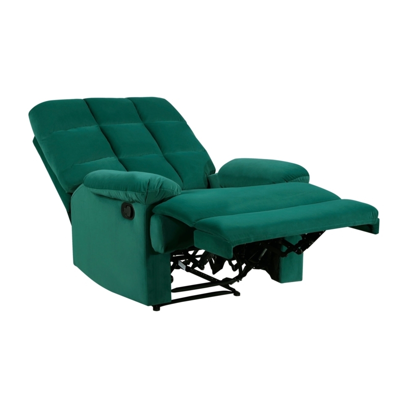 Emerald Velvet Reclining Chair with Square Tufted Back and Pillowtop Arms
