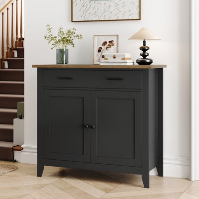Entryway Accent Cabinet Contrasting Wood Top Tapered Legs
