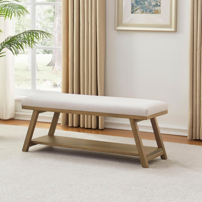Entryway Bench A-Frame Legs Solid Storage Shelf Modern Mid-Century