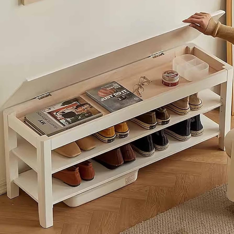 Entryway Bench Narrow White Flip Top Storage Chest