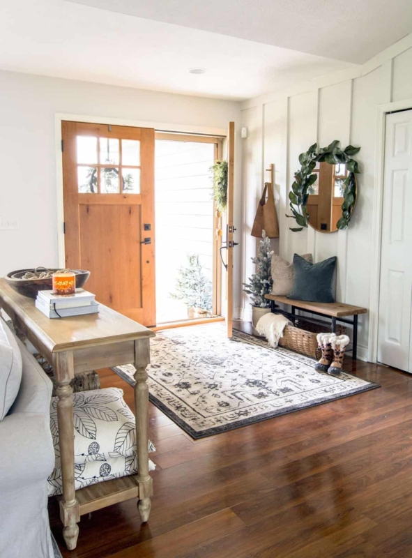 Entryway Bench Narrow Wood Top Metal Legs Open Base