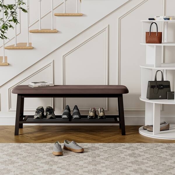 Entryway Bench Transitional Style 45 Inch Slatted Shelf