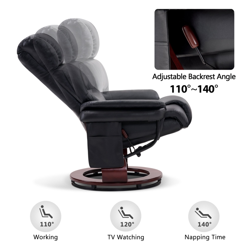 Ergonomic Swivel Recliner Adjustable Backrest Angle Leather Like