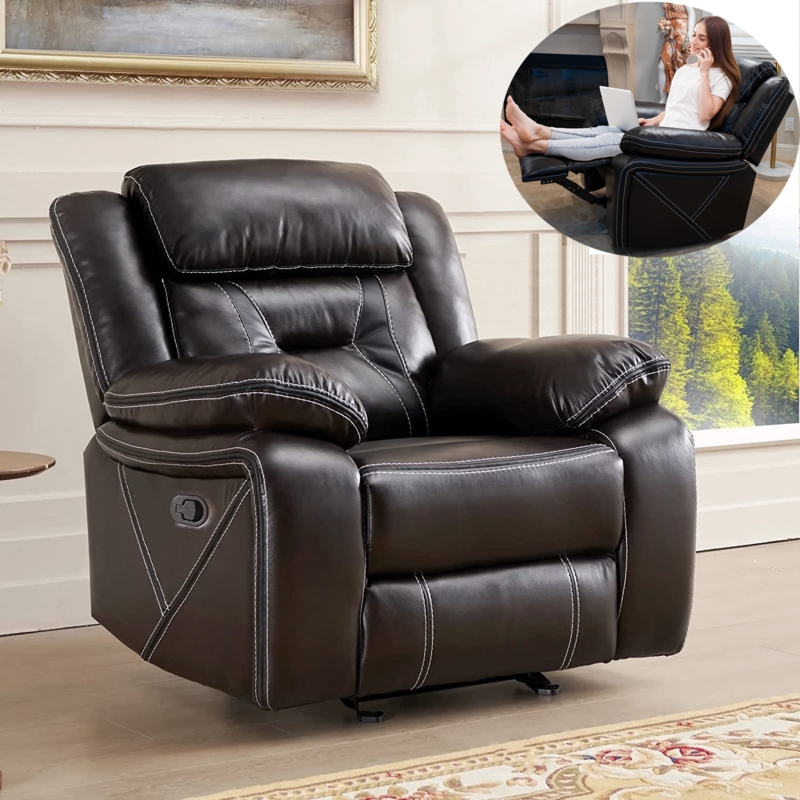 Espresso Brown Manual Rocker Recliner Leather-like Geometric Stitching