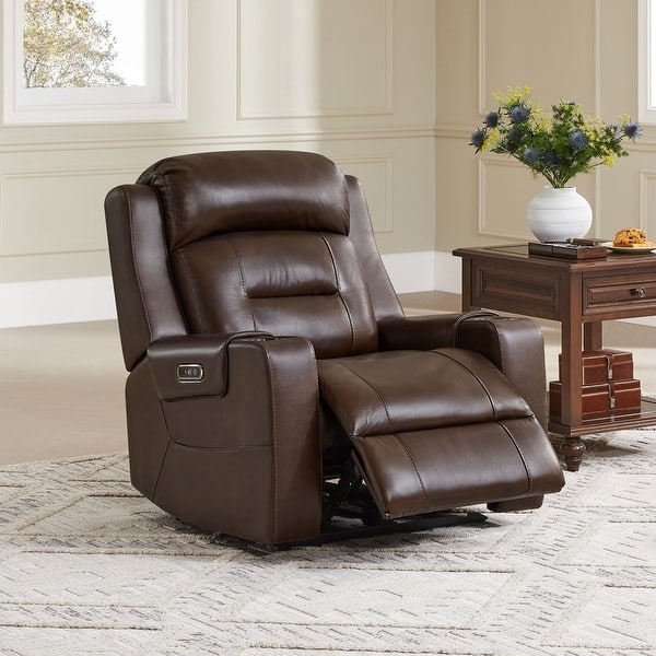 Espresso Leather-Like Power Recliner with Segmented Back