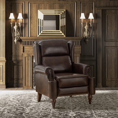 Espresso Leather-Like Wingback Recliner for Traditional Study