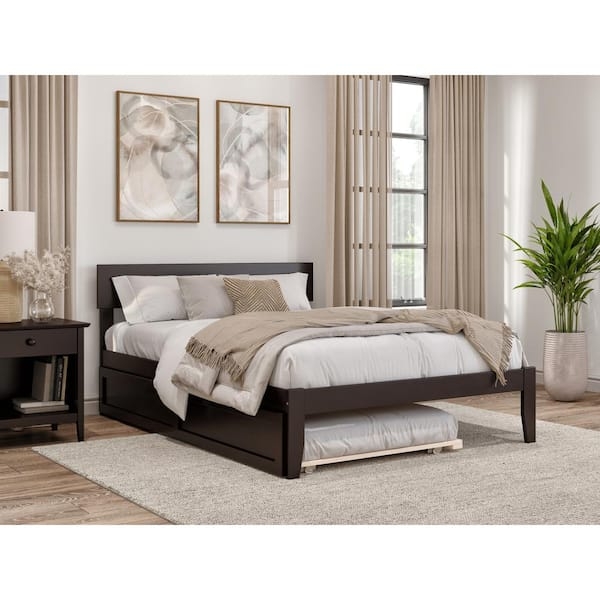 Espresso Platform Bed with Trundle and Integrated Storage Drawers