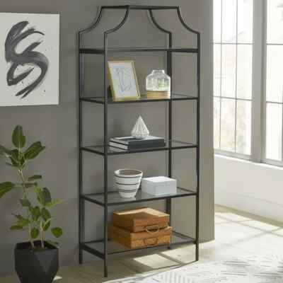 Etagere Bookcase Open Back V Shaped Supports Polished Airy Glass