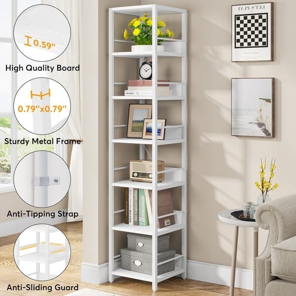 Etagere Bookcase Tall Narrow Metal Frame 6 Tier Open Shelving