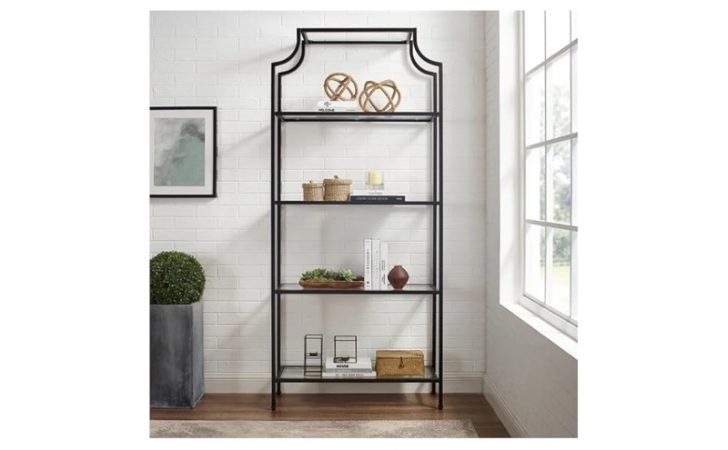 Etagere Bookcase with Pagoda Top, Oil Rubbed Bronze, Art Deco Style