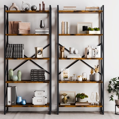 Etagere Bookcase X Frame Backing Black Metal Five Tiers Industrial