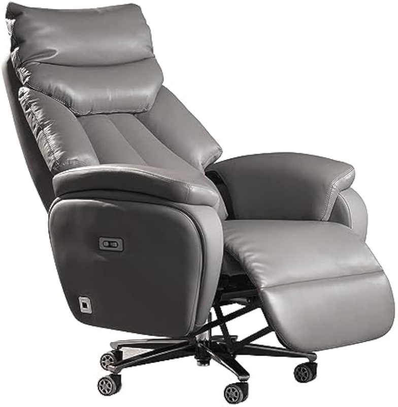 Executive Office Chair with Reclining Footrest and Integrated Headrest in Gray