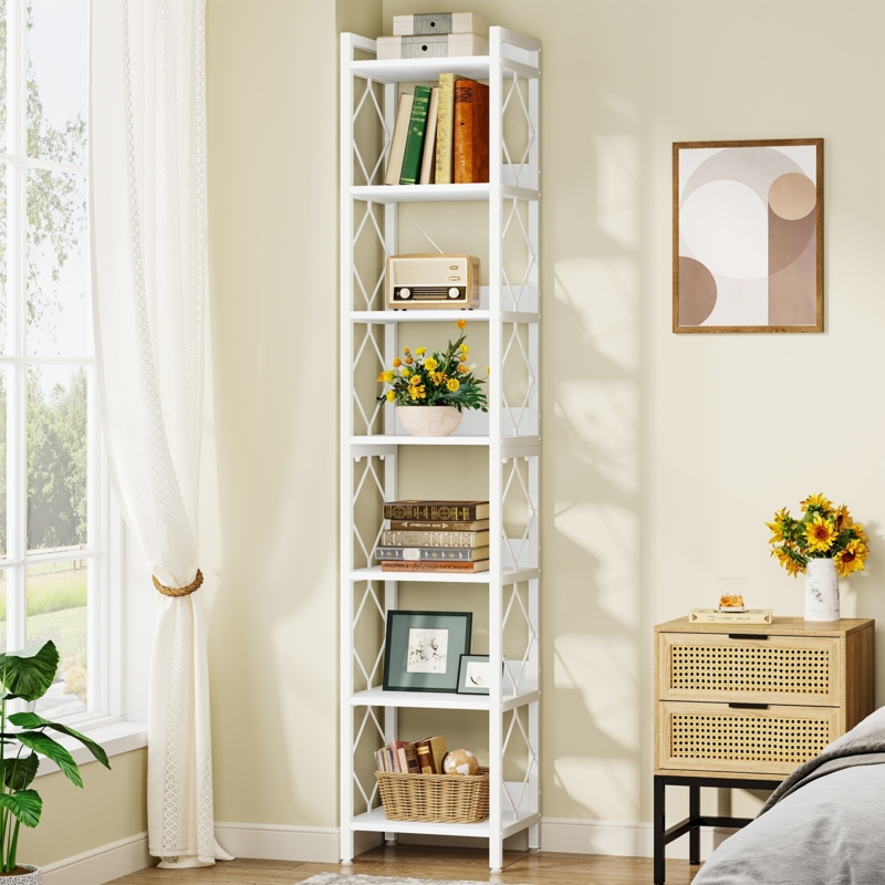 Extra Tall Bookcase 7 Tier X Brace Sides Painted Finish