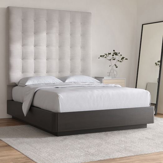 Extra Tall Diamond Tufted Headboard, Cream Leather-Like