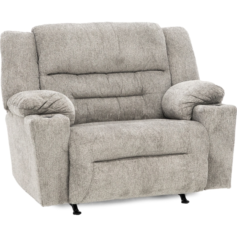 Extra Wide Recliner with Cup Holders and Pillow Top Arms Grey Fabric