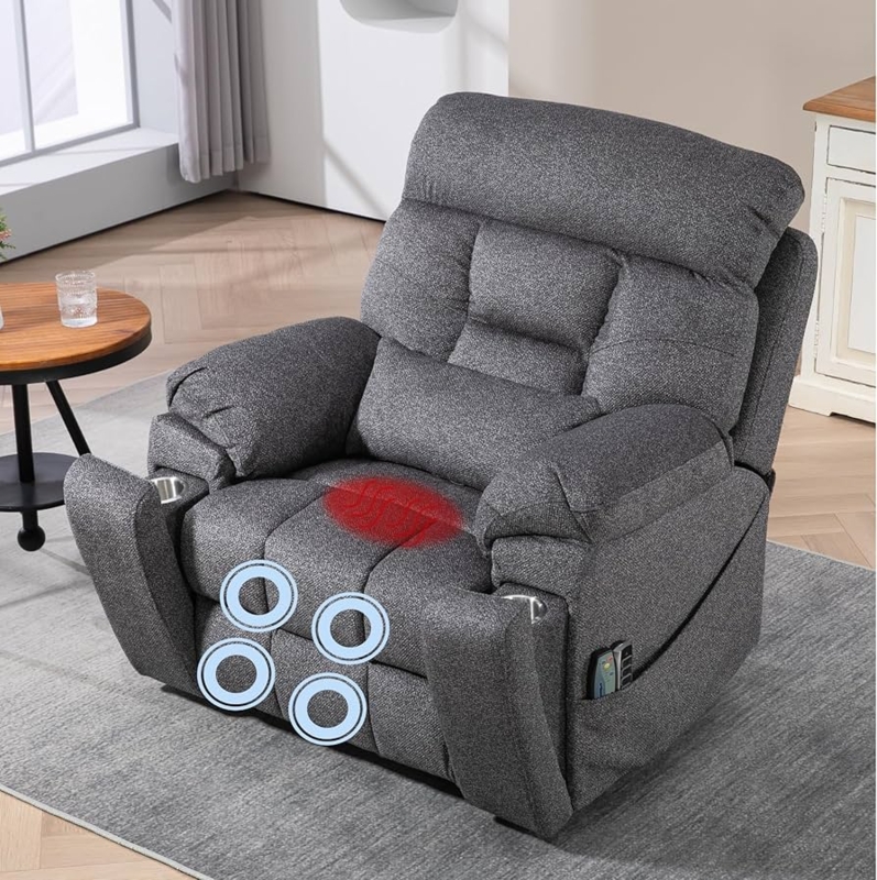 Fabric Power Lift Chair With Integrated Massage And Heat Zones