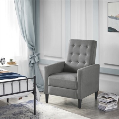 Fabric Push-Back Recliner with Button Tufted Back and Slim Profile