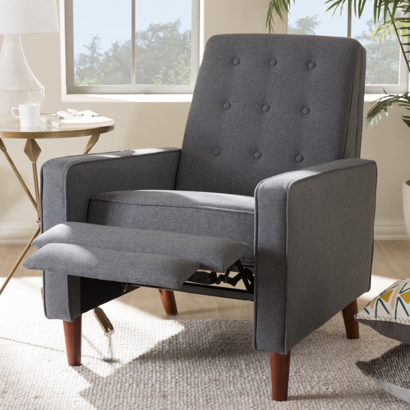 Fabric Recliner Chair with Button Tufting and Extended Footrest