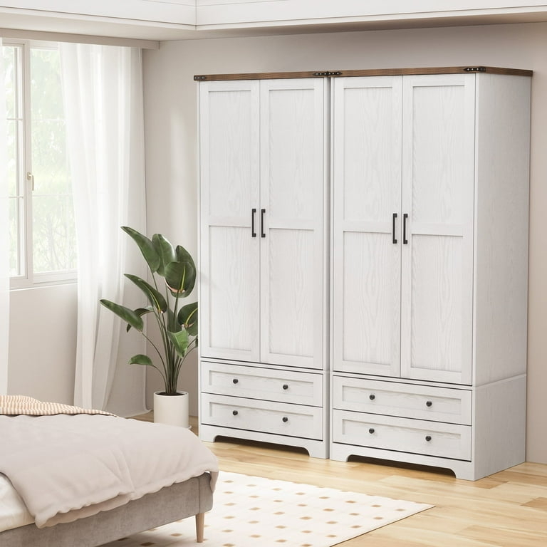 Farmhouse Armoire featuring Wood Toned Top, Shaker Doors.
