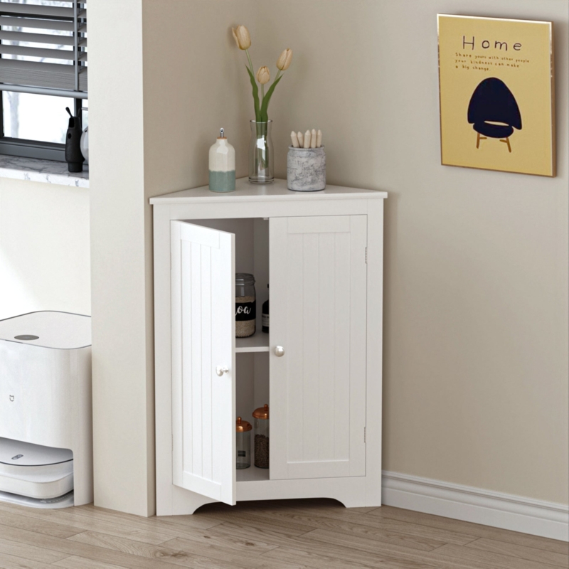 Farmhouse Corner Accent Cabinet with Beadboard Doors