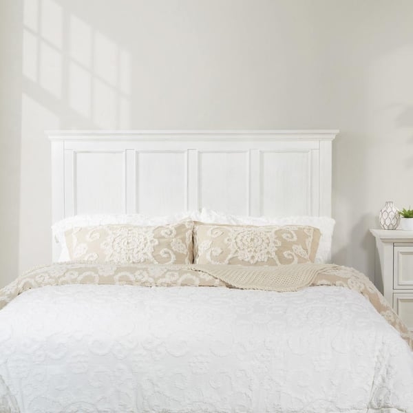 Farmhouse Headboard in Rustic White with Recessed Panels and Ledge