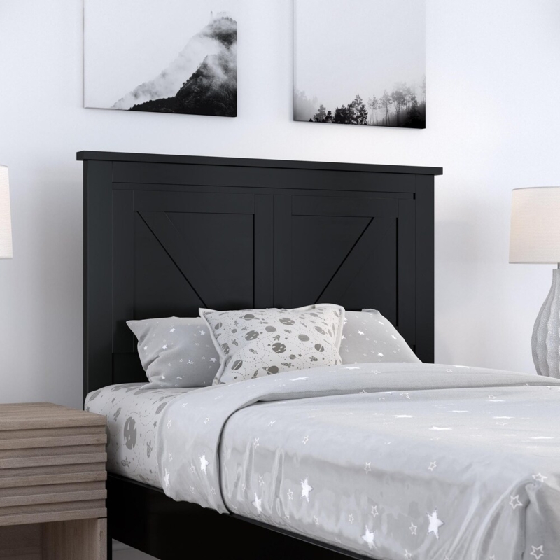 Farmhouse Headboard with X-Brace Design and Matte Black Finish