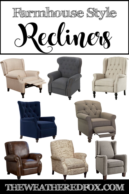 Farmhouse Recliners with Script Pattern and Tufted Backs