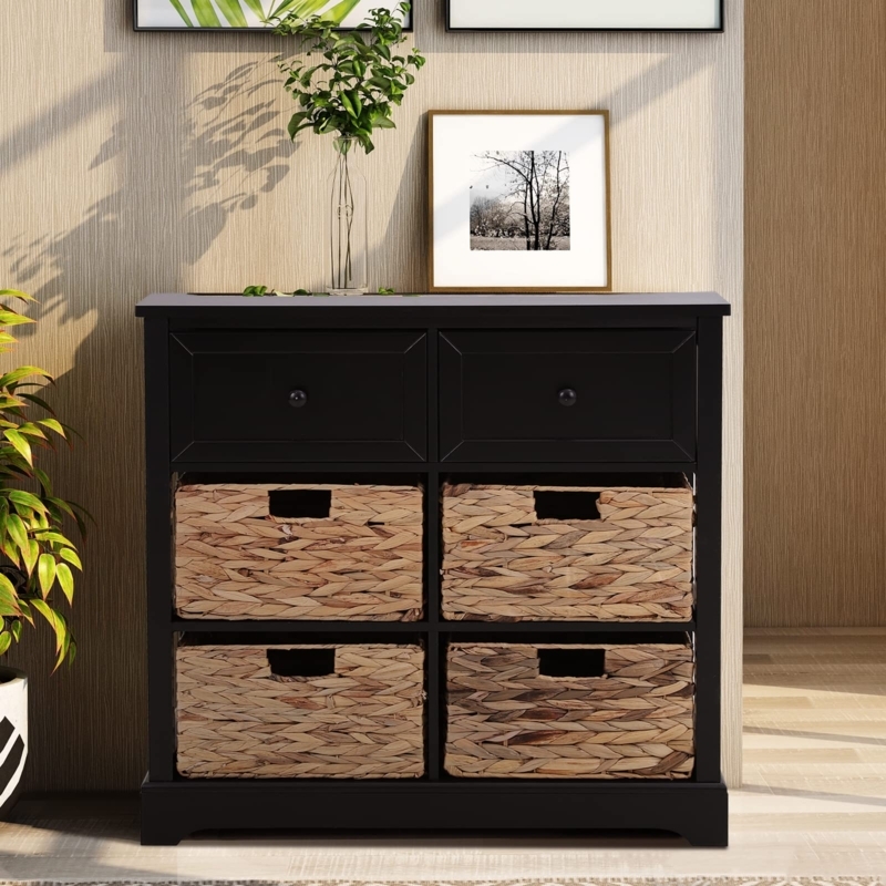 Farmhouse Storage Cabinet Woven Baskets Hybrid Design