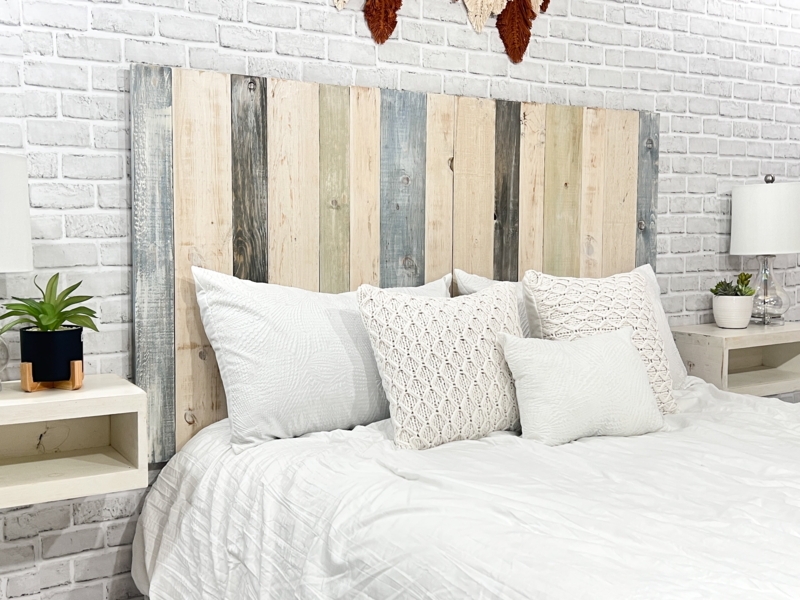 Farmhouse Wood Headboard Multi Color Planks Weathered Finish Rustic