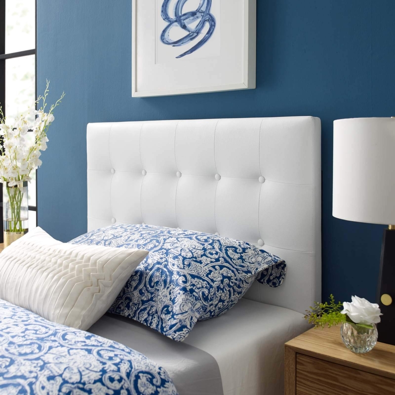 Faux Leather Headboard Button Tufted Grid Stitching