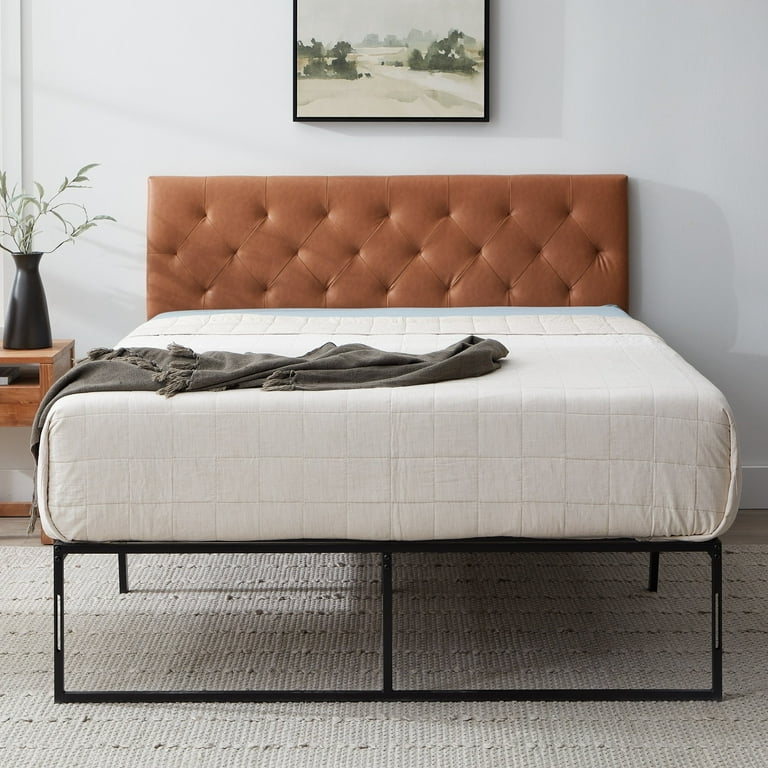 Faux Leather Headboard Camel Tan Diamond Tufted Upholstery