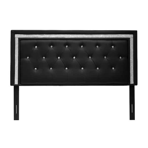 Faux Leather Headboard Rhinestone Buttons Silver Shimmer Border Glam Queen