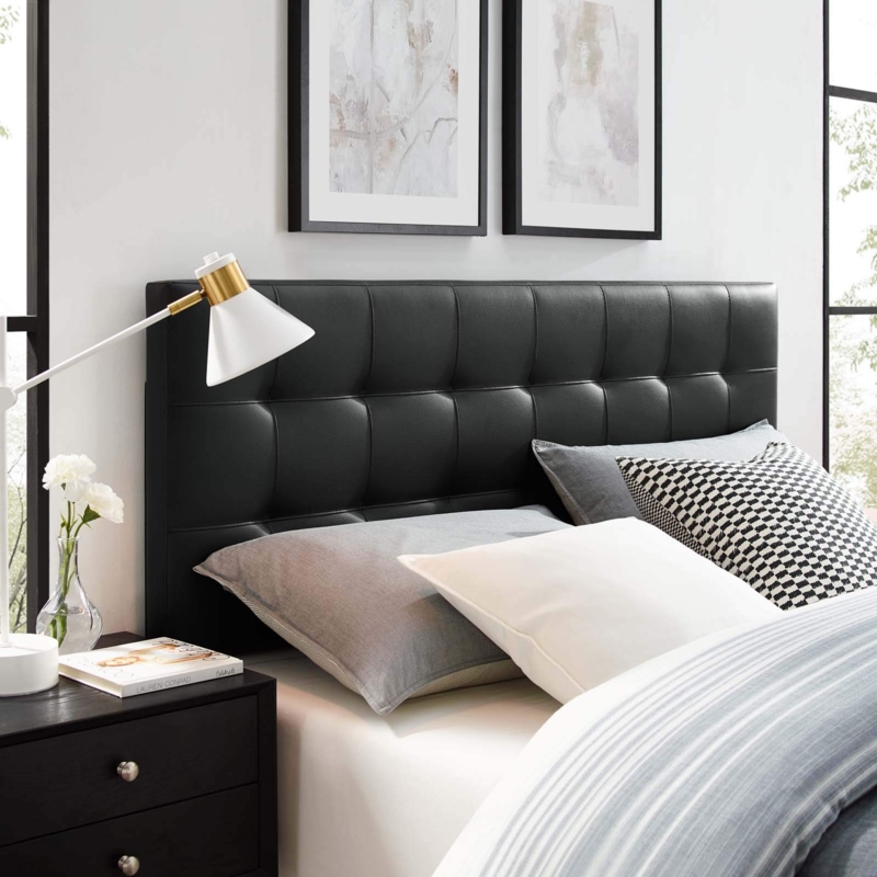 Faux Leather Headboard Square Tufting Modern Minimalist Dark Upholstery