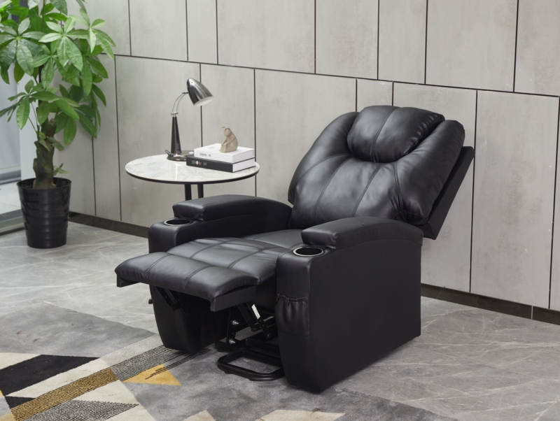 Faux Leather Manual Recliner Cup Holders Side Pockets