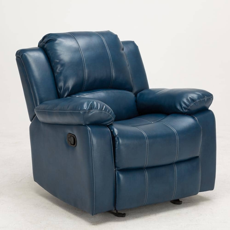 Faux Leather Rocker Glider Recliner with White Contrast Stitching