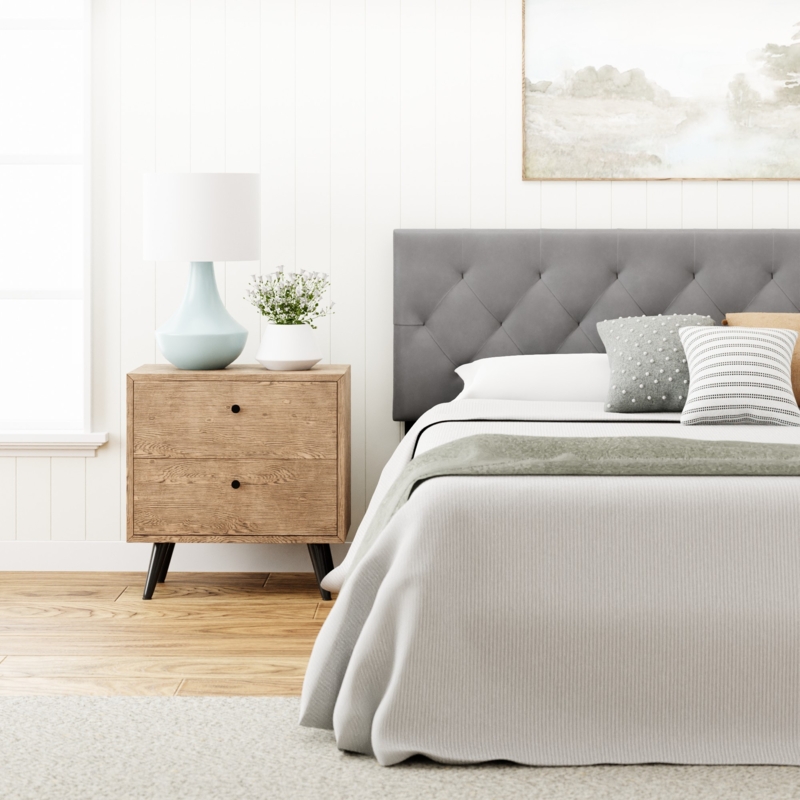 Faux Leather Upholstered Headboard with Diamond Tufting and Mid-Century Style