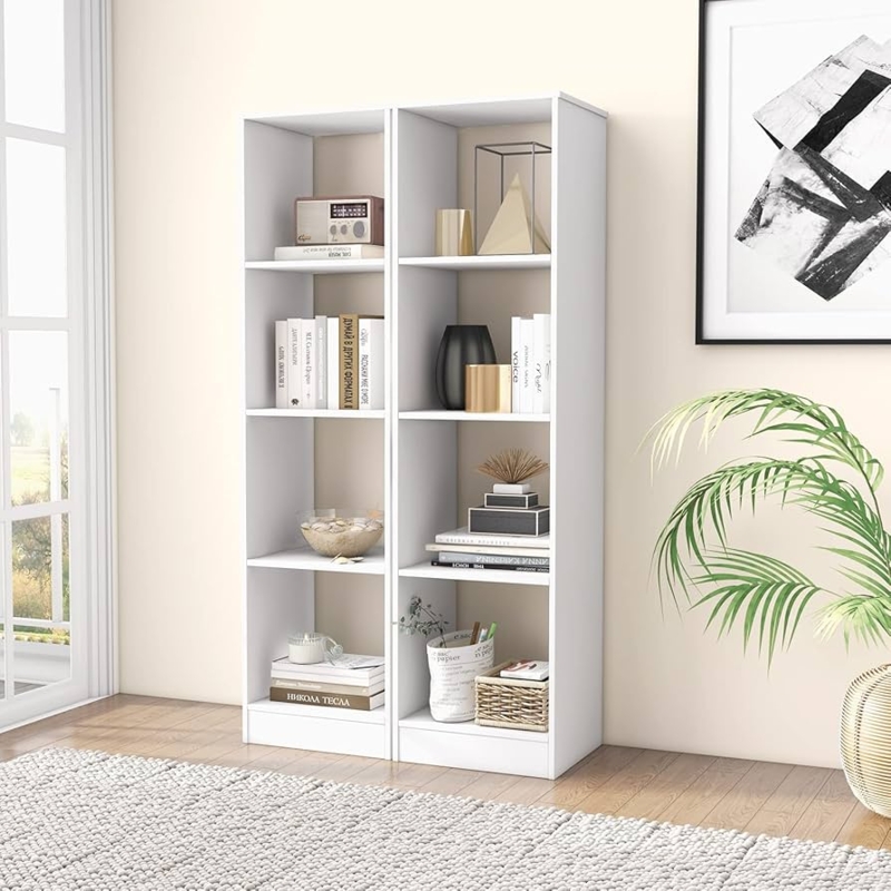 Five Tier Open Bookcase Slim White Organizer