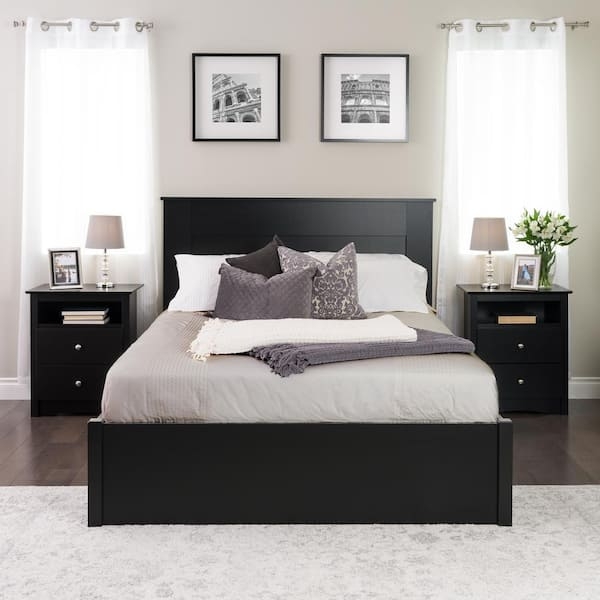 Flat Panel Headboard Matte Black Finish Minimalist Queen Bedroom Decor