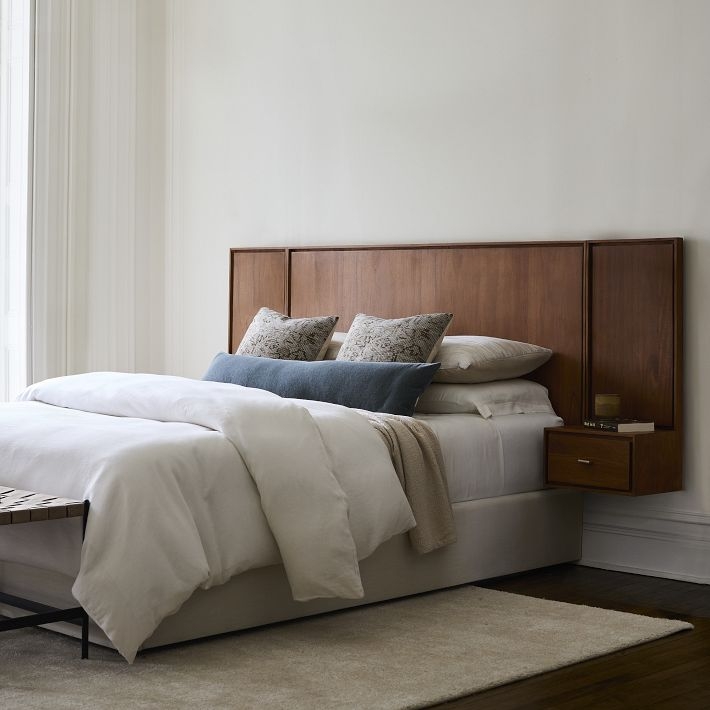 Floating Headboard with Integrated Nightstands, Slat Texture