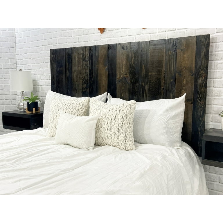 Floating Headboard with Rustic Charcoal Stained Vertical Planks